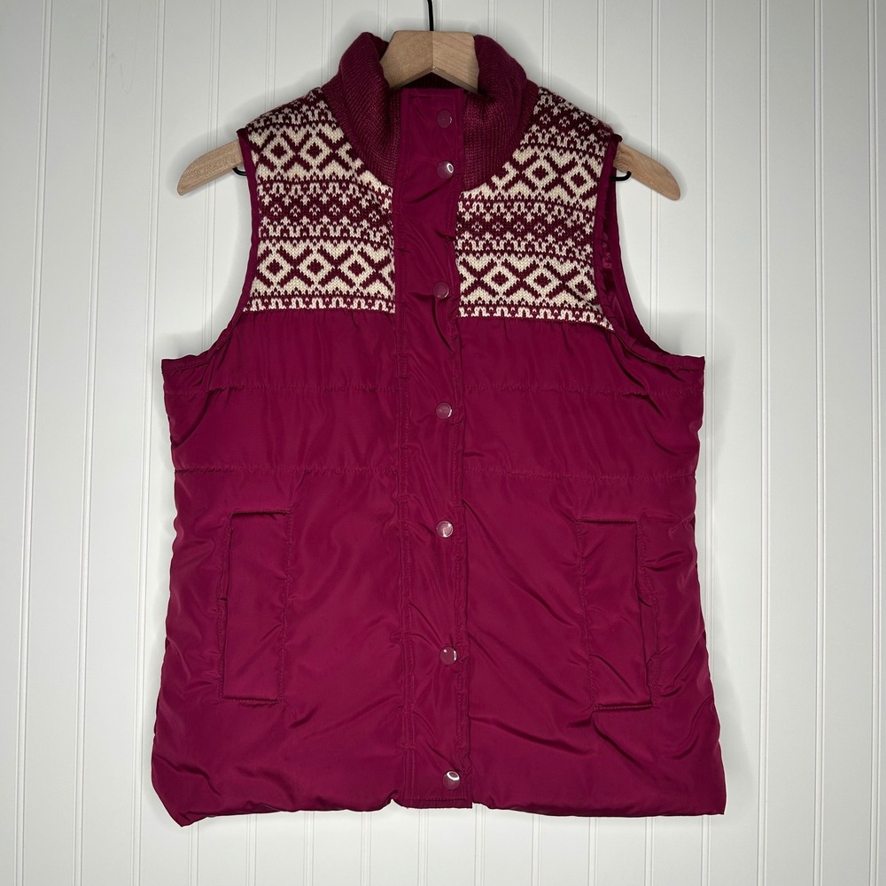 dELiA*s Womens Puffer Vest M Deep Plum Fair Isle Quilted Y2K Winter